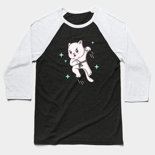 Kawaii Cat Ninja Kitten Fighter Karate Baseball T-Shirt by Foxxy Merch